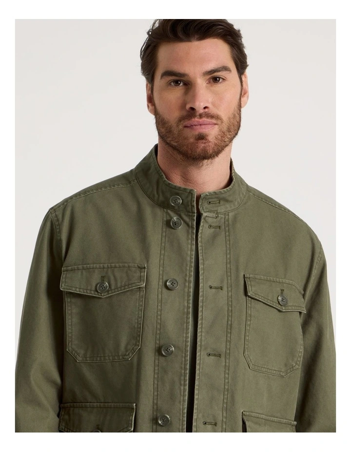Canvas Utility Field Jacket in Olive image 3
