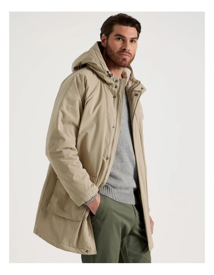 Hooded Parka Coat in Sand image 1