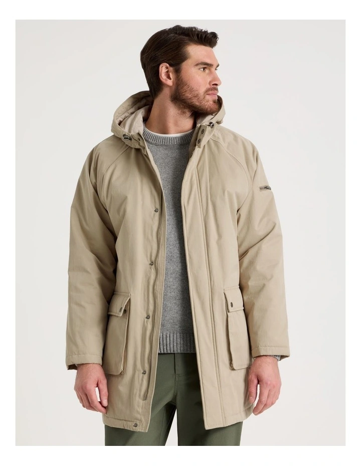 Hooded Parka Coat in Sand image 3
