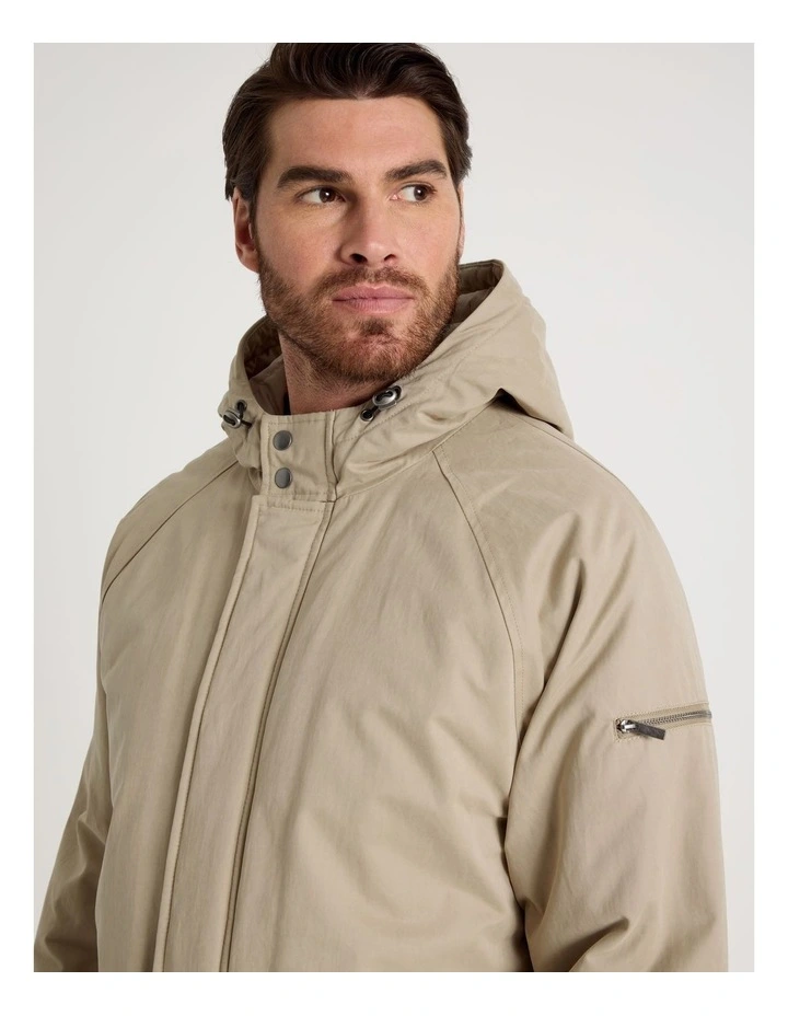Hooded Parka Coat in Sand image 4