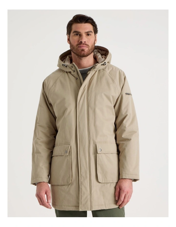 Hooded Parka Coat in Sand image 5