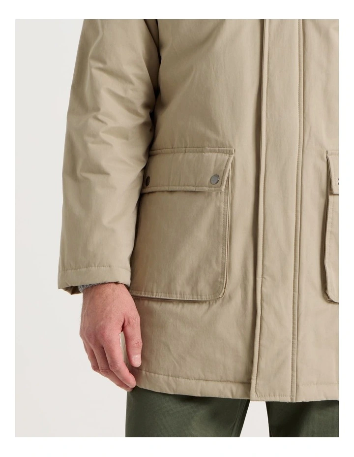 Hooded Parka Coat in Sand image 7