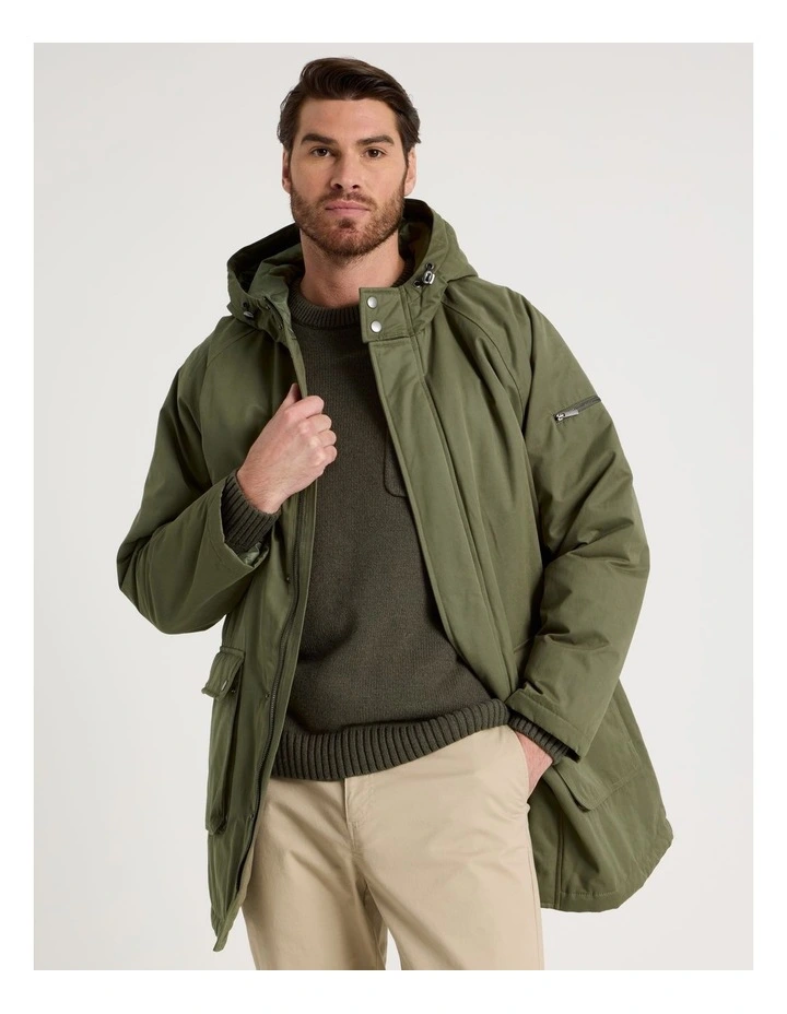 Hooded Parka Coat in Olive image 1