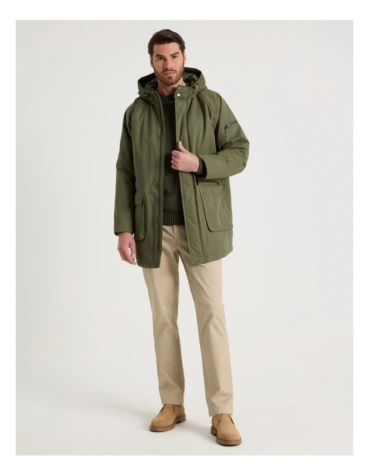 Hooded Parka Coat in Olive image 2