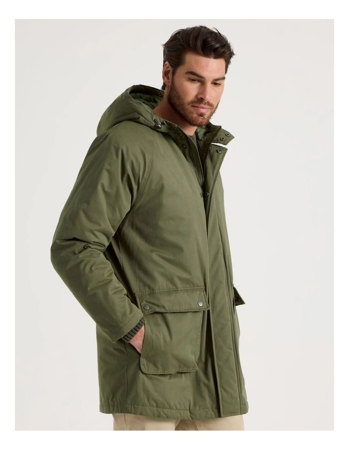 Hooded Parka Coat in Olive image 3