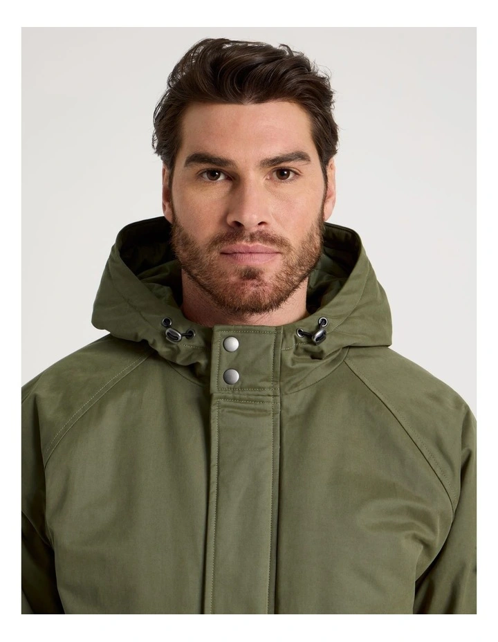 Hooded Parka Coat in Olive image 4