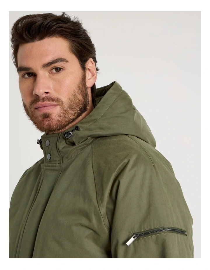 Hooded Parka Coat in Olive image 5