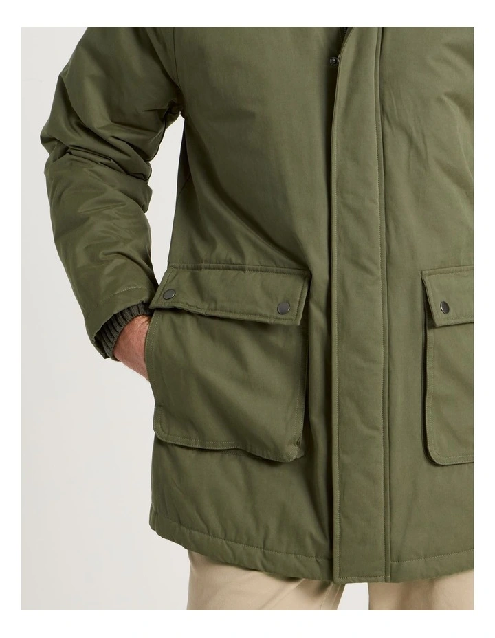Hooded Parka Coat in Olive image 7