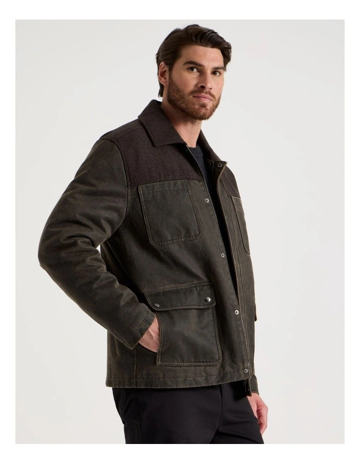 Felt Detail Waxed Jacket in Brown image 1
