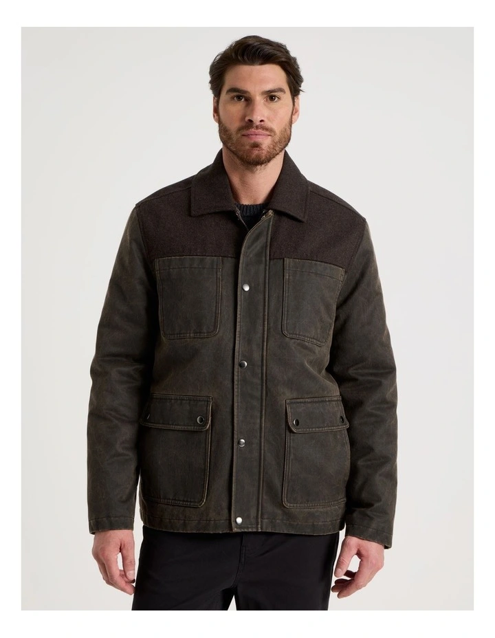Felt Detail Waxed Jacket in Brown image 3