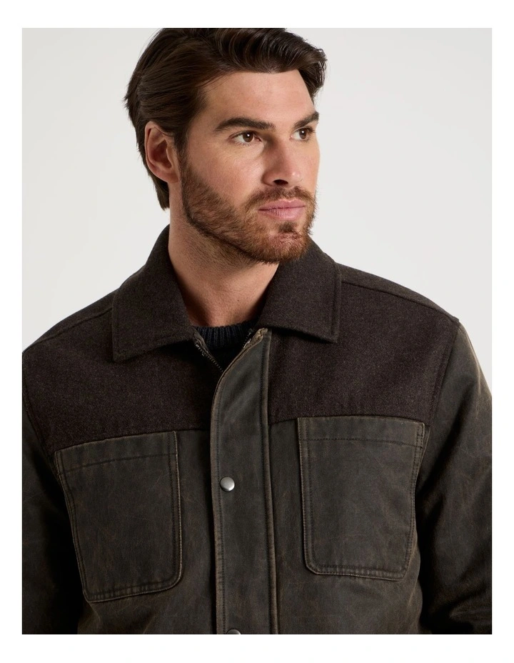 Felt Detail Waxed Jacket in Brown image 4
