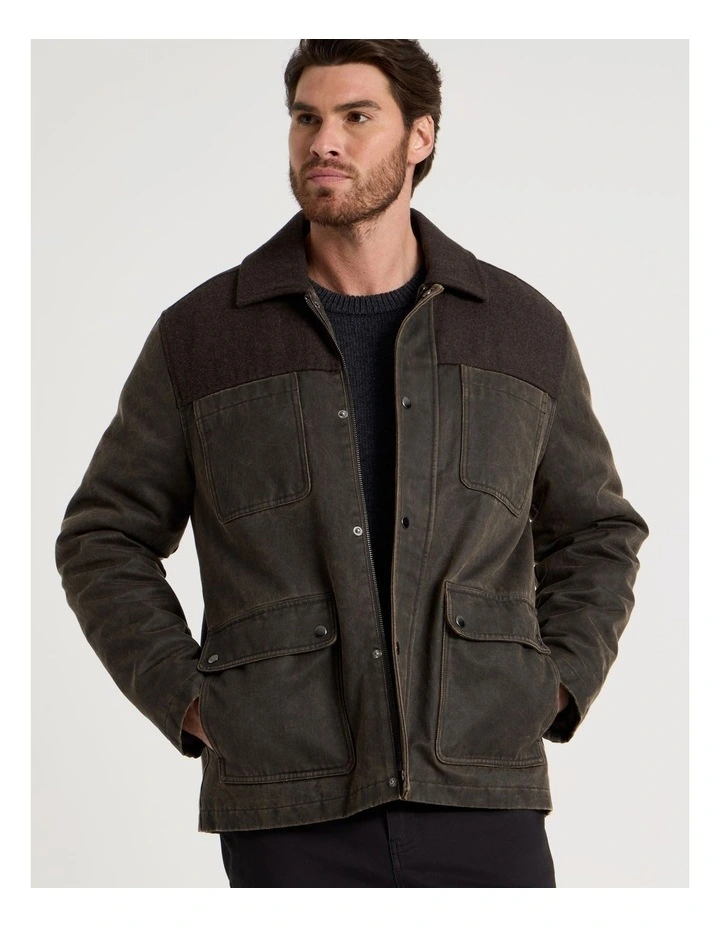 Felt Detail Waxed Jacket in Brown image 5