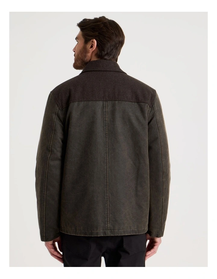 Felt Detail Waxed Jacket in Brown image 6