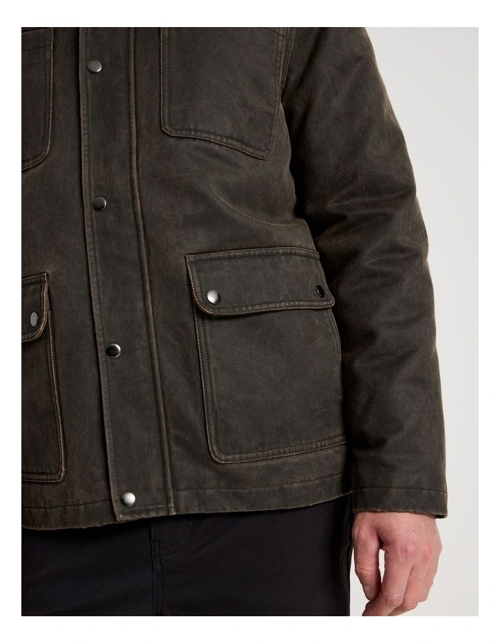 Felt Detail Waxed Jacket in Brown image 7