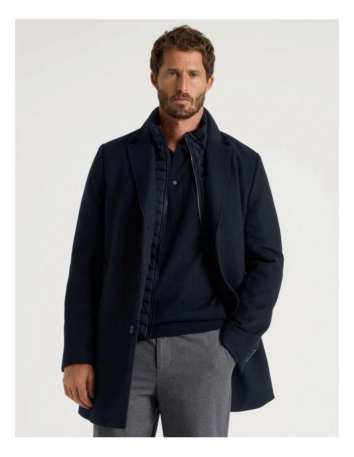 Blazer Coat With Puffer Collar in Navy image 1
