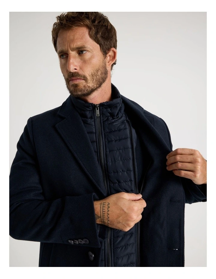 Blazer Coat With Puffer Collar in Navy image 2