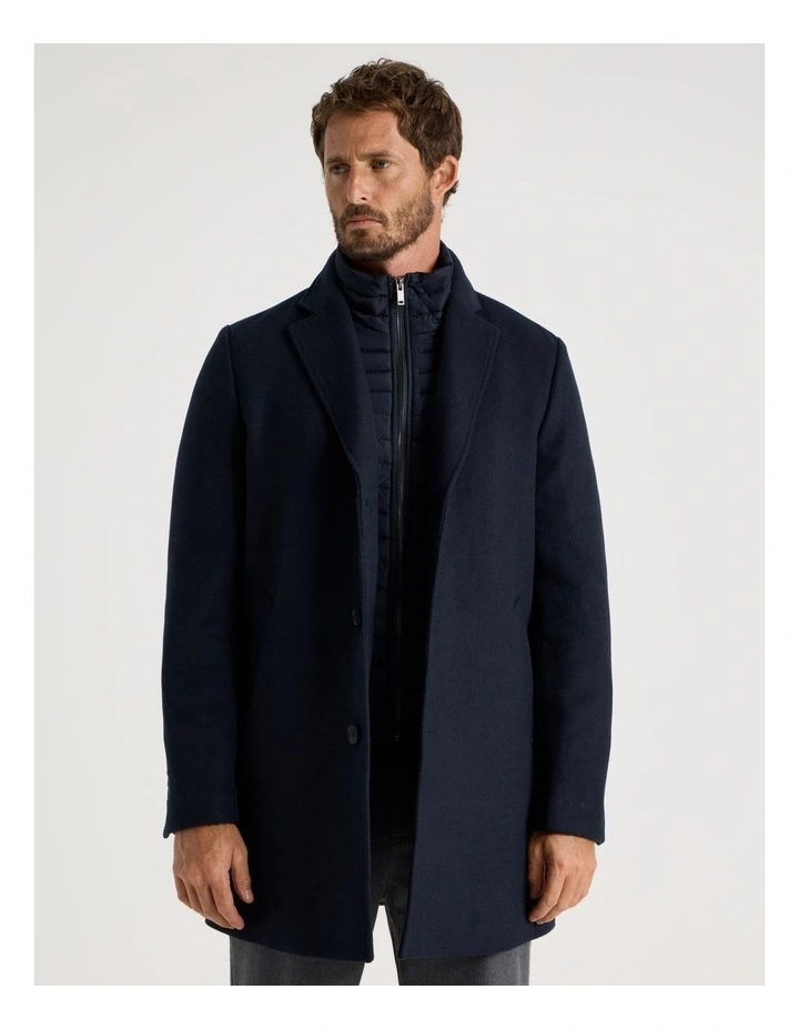 Blazer Coat With Puffer Collar in Navy image 4