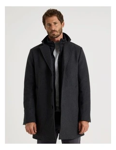 Blazer Coat With Puffer Collar in Charcoal