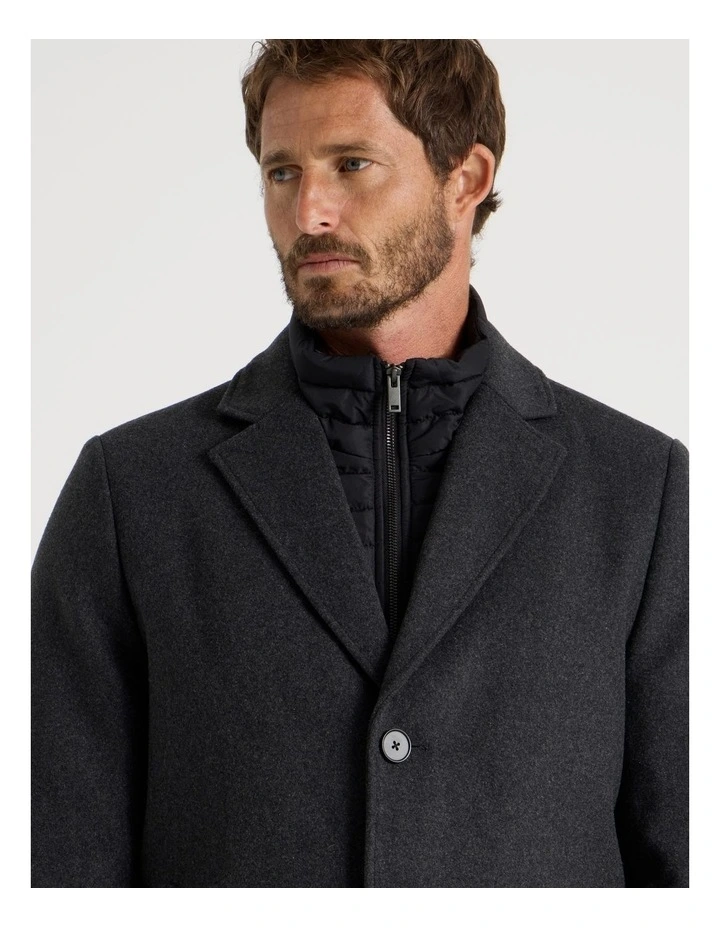 Blazer Coat With Puffer Collar in Charcoal image 2