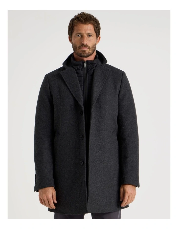 Blazer Coat With Puffer Collar in Charcoal image 4