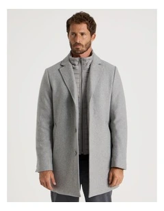 Blazer Coat With Puffer Collar in Grey Marle