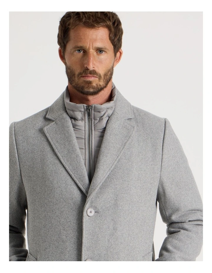 Blazer Coat With Puffer Collar in Grey Marle image 3
