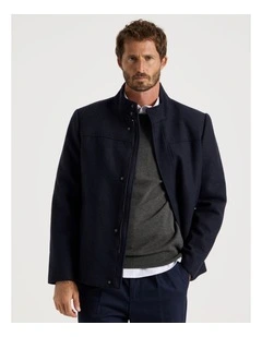 Wool Blend Felt Jacket in Navy