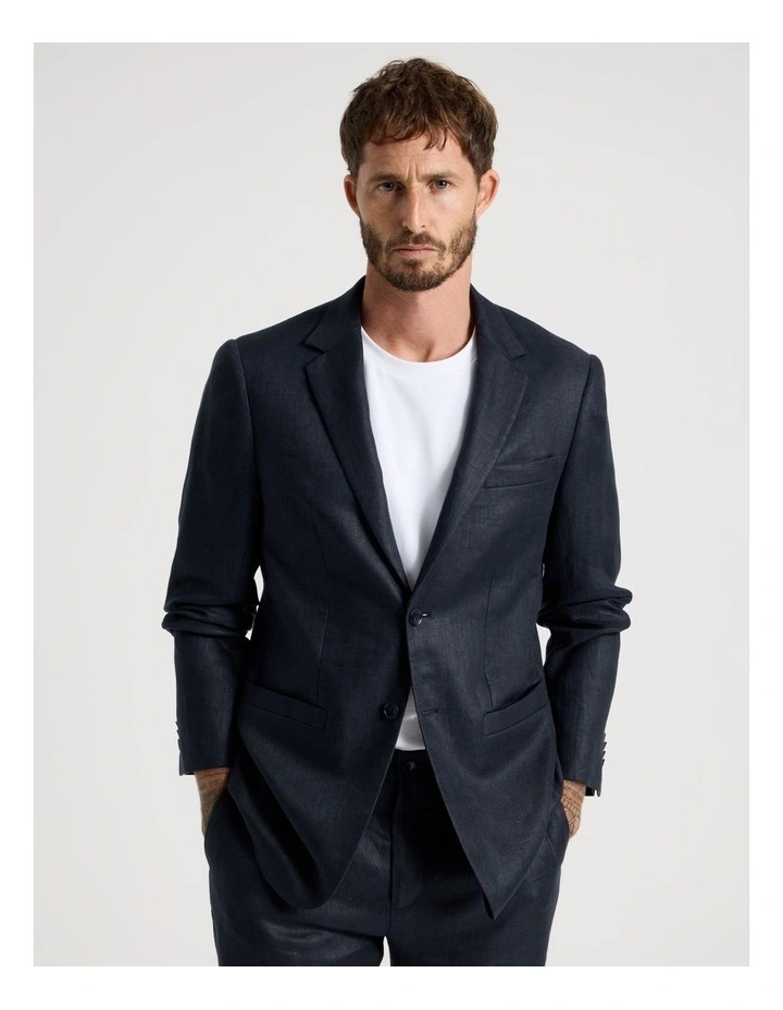 Single Breasted Linen Blazer in Navy image 1