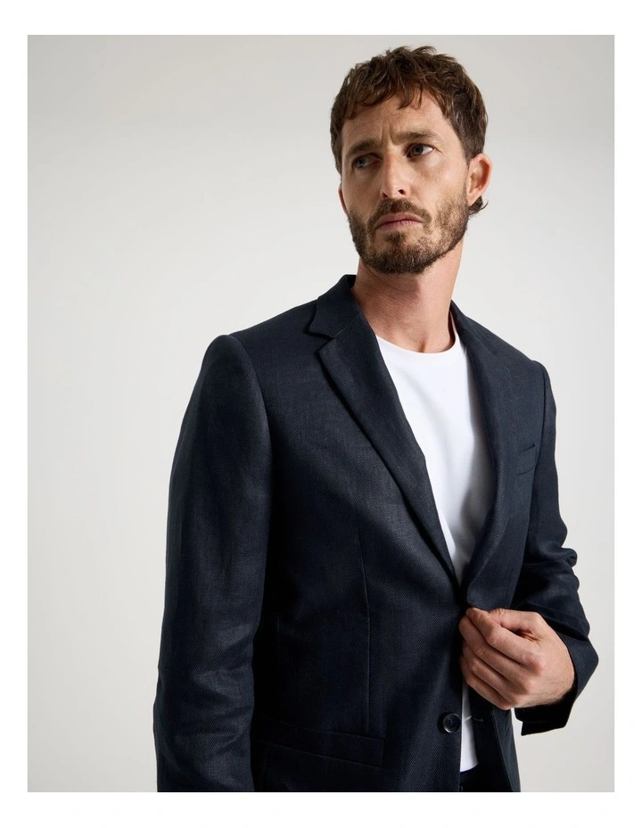 Single Breasted Linen Blazer in Navy image 2