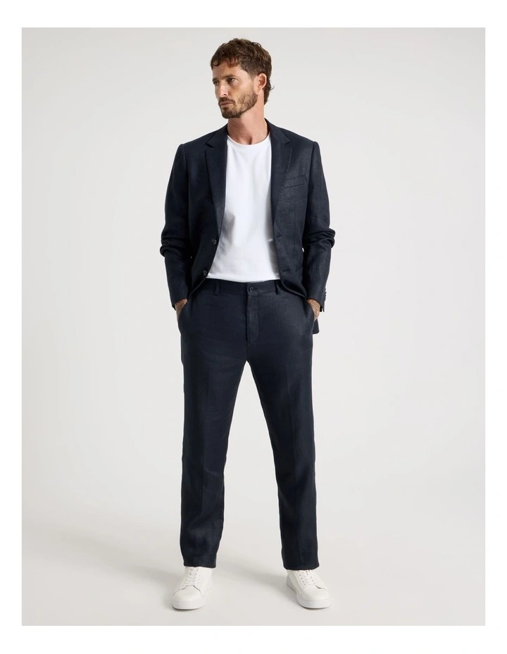 Single Breasted Linen Blazer in Navy image 3