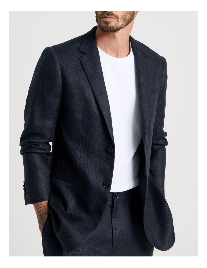 Single Breasted Linen Blazer in Navy image 4