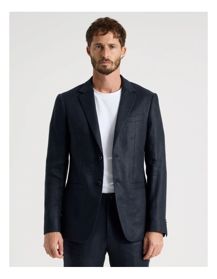 Single Breasted Linen Blazer in Navy image 5