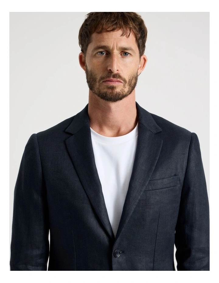 Single Breasted Linen Blazer in Navy image 7