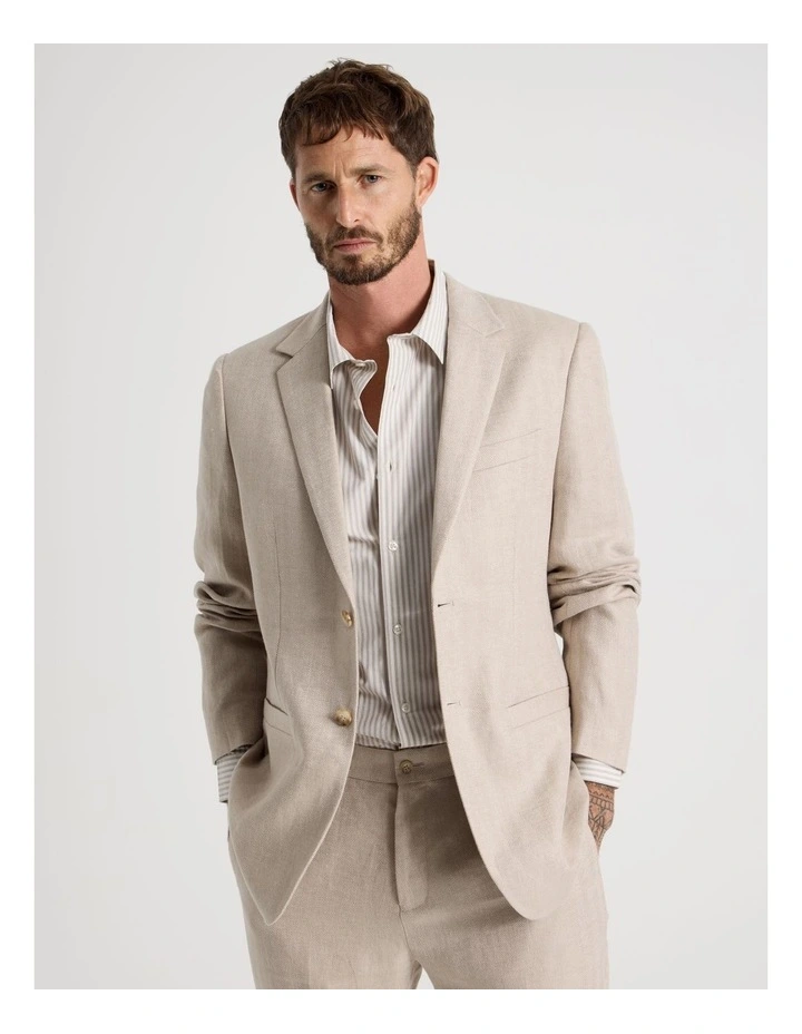 Single Breasted Linen Blazer in Stone image 1