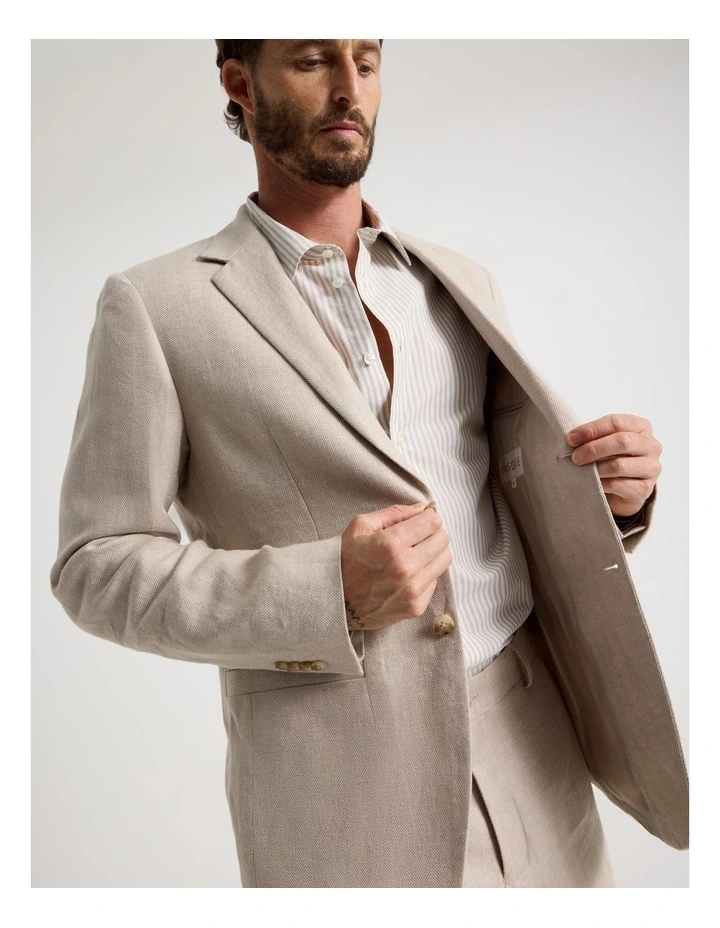 Single Breasted Linen Blazer in Stone image 2