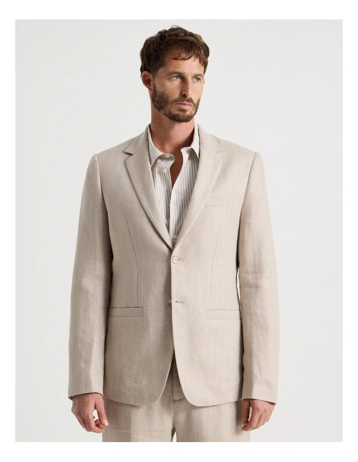 Single Breasted Linen Blazer in Stone image 3