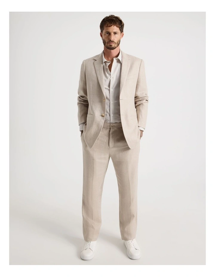 Single Breasted Linen Blazer in Stone image 4