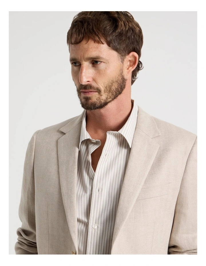 Single Breasted Linen Blazer in Stone image 7