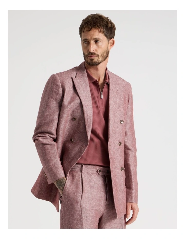 Double Breasted Linen Blazer in Rust image 1