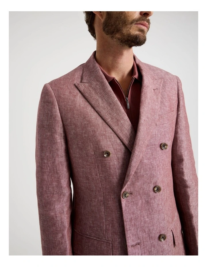 Double Breasted Linen Blazer in Rust image 2