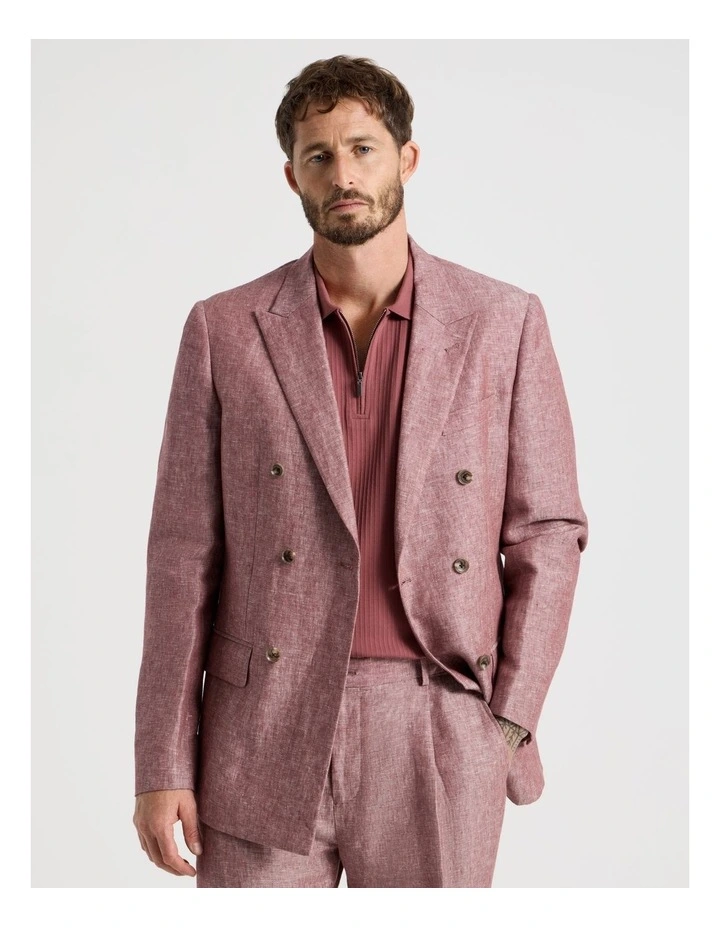 Double Breasted Linen Blazer in Rust image 3