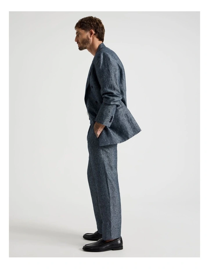 Double Breasted Linen Blazer in Indigo image 2