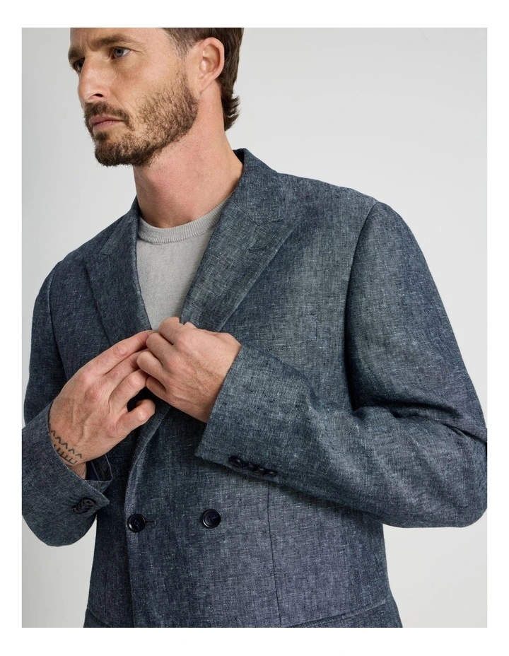 Double Breasted Linen Blazer in Indigo image 3