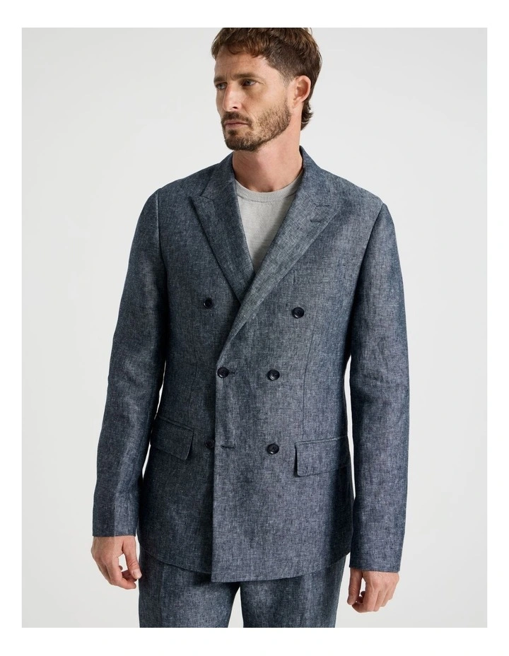 Double Breasted Linen Blazer in Indigo image 5