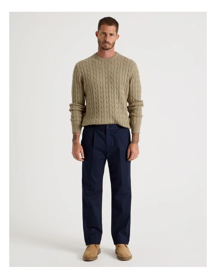 Crew Neck Cable Knit Sweater in Sand image 4