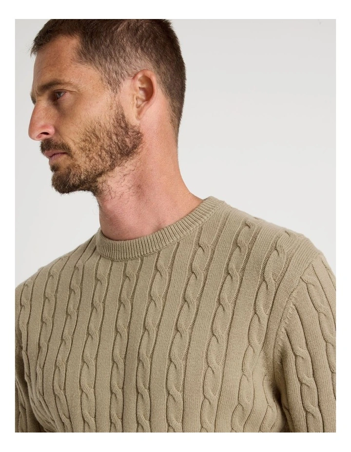 Crew Neck Cable Knit Sweater in Sand image 5