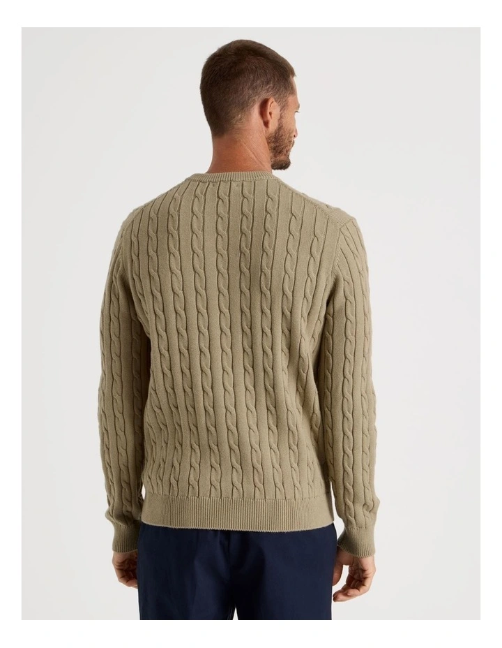 Crew Neck Cable Knit Sweater in Sand image 6