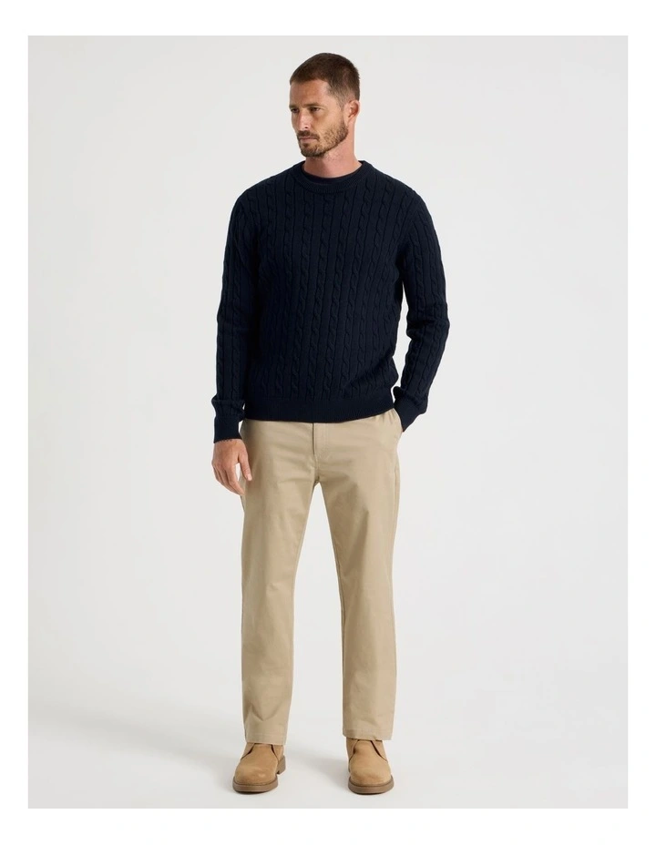 Crew Neck Cable Knit Sweater in Navy image 3