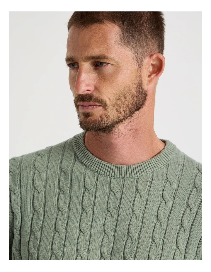 Crew Neck Cable Knit Sweater in Light Green image 2