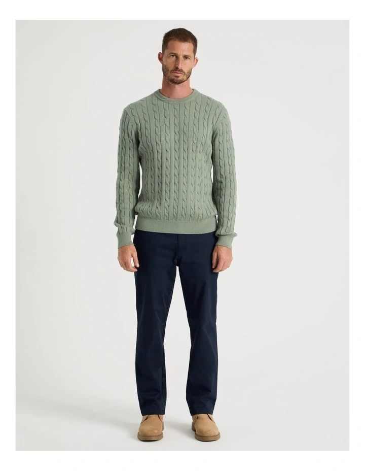 Crew Neck Cable Knit Sweater in Light Green image 3